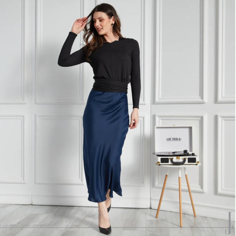 Crossover Black Denim Midi Skirt by Adina LV – The Mimi Boutique