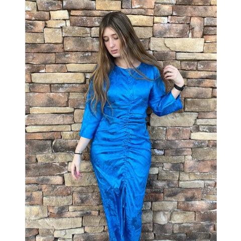 Drape Rouched Cobalt Silk Dress