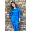 Drape Rouched Cobalt Silk Dress