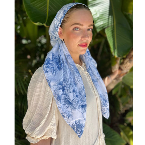 SB Headscarf Blue French Toile Florals