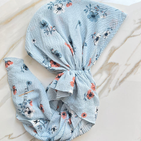 Tessa Blue Crinkle Pretied Headscarf by Valeri