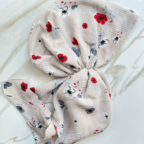 Tessa Taupe Crinkle Pretied Headscarf by Valeri