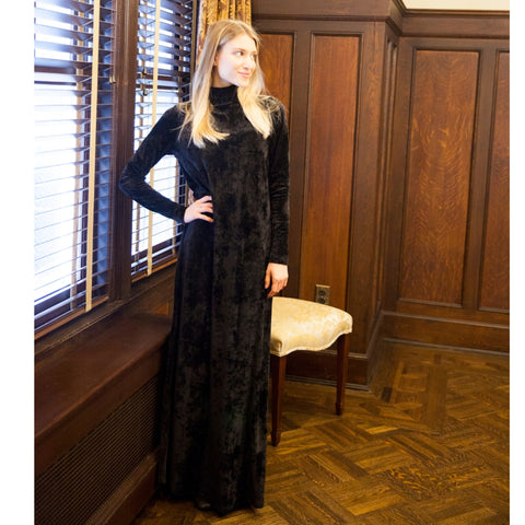 Black Teddy Bear Velour Turtleneck Maxi Robe by JackieO