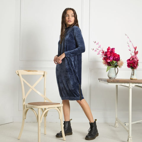 Lori Velvet Cocoon Dress Navy