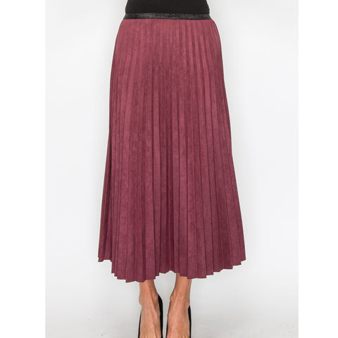 Burgundy Pleated Suede Skirt