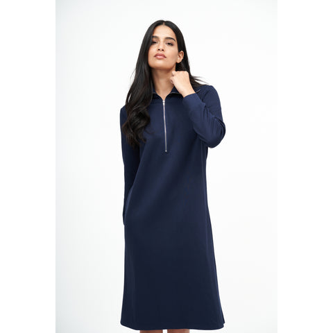 Navy Serena Half Zip Dress by DF