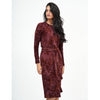 Maroon Floral Velvet Loose Basic Dress by DF