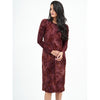 Maroon Floral Velvet Loose Basic Dress by DF