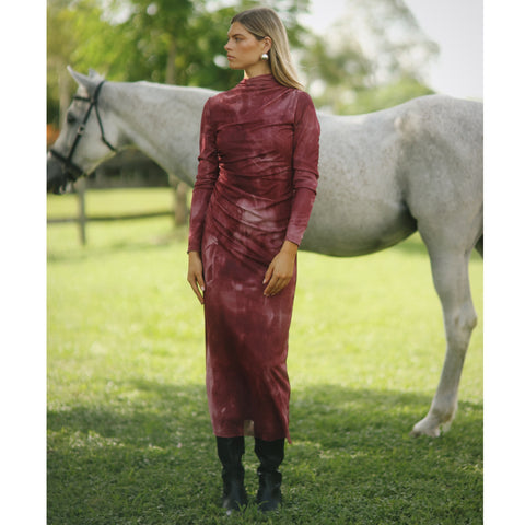 Burgundy Mesh Watercolor Dress