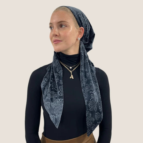 Velvet Floral Pre-tied Scarf by Valeri