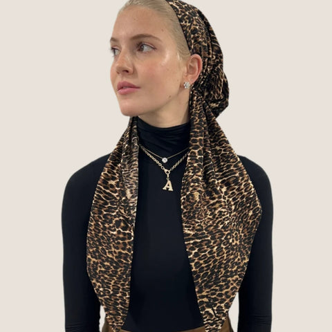 Brown Leopard Pre-Tied Scarf by Valeri