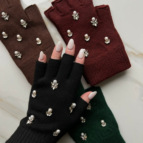 Aurora Pearl Fingerless Gloves By Valeri