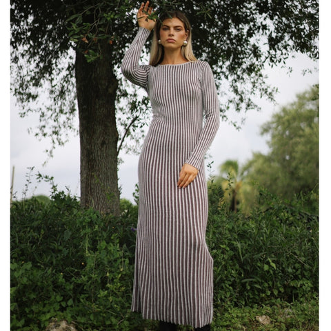 Ribbed Two Toned Cable Knit Dress