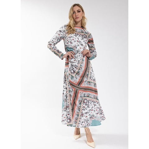 Scarf Printed Side Gather Dress