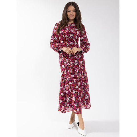 Floral Curved Drop Ruffle Dress