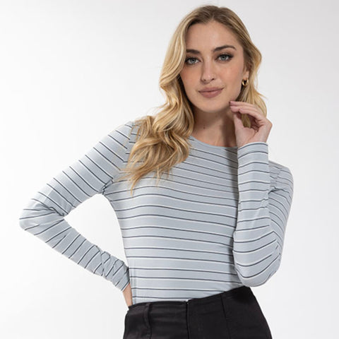 Double Striped Basic Tee Blue