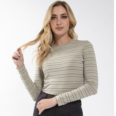 Double Striped Basic Tee Sage