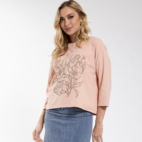 Floral Outline Graphic Tee Blush