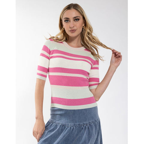 Striped Knit Sweater Pink Multi