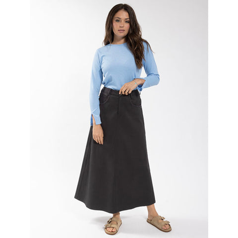 Basic A-line Twill Skirt Black