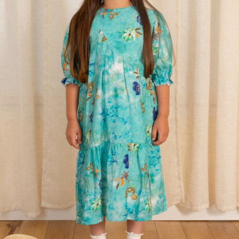 Aqua Drawn Floral Dress