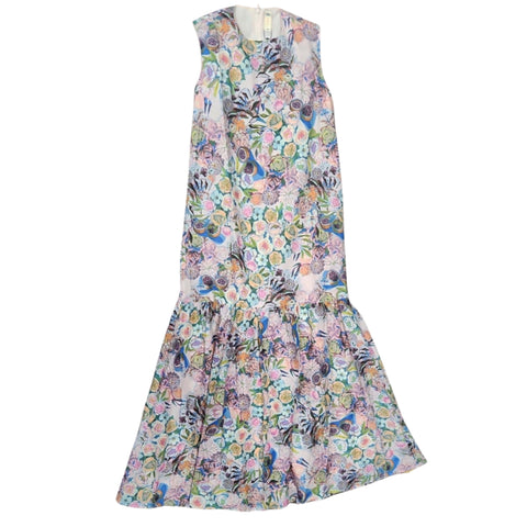 Sleeveless Ruffle Bottom Maxi Dress Pastel Floral