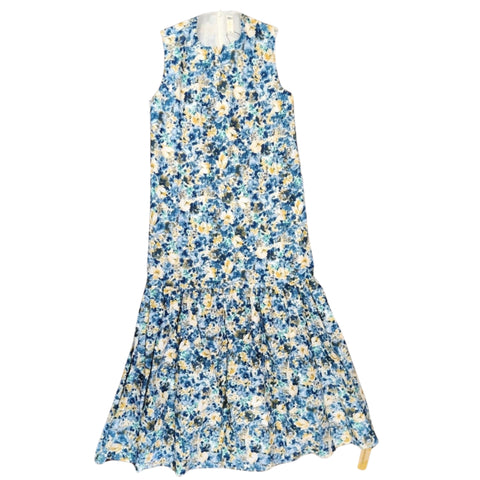 Sleeveless Ruffle Bottom Maxi Dress Blue Floral