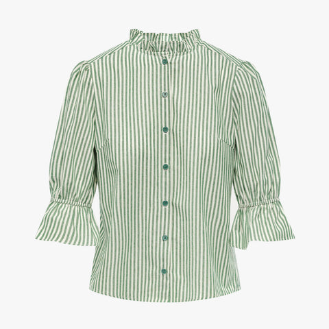 Ruffle Cuff Cotton Top Green Stripes