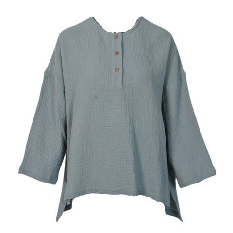 Square Henley Top Powder Blue