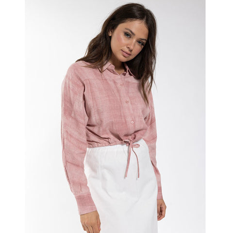 Washed Linen Cropped Blouse Pink