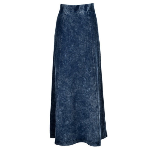 Mineral Wash Long Skirt: Blue