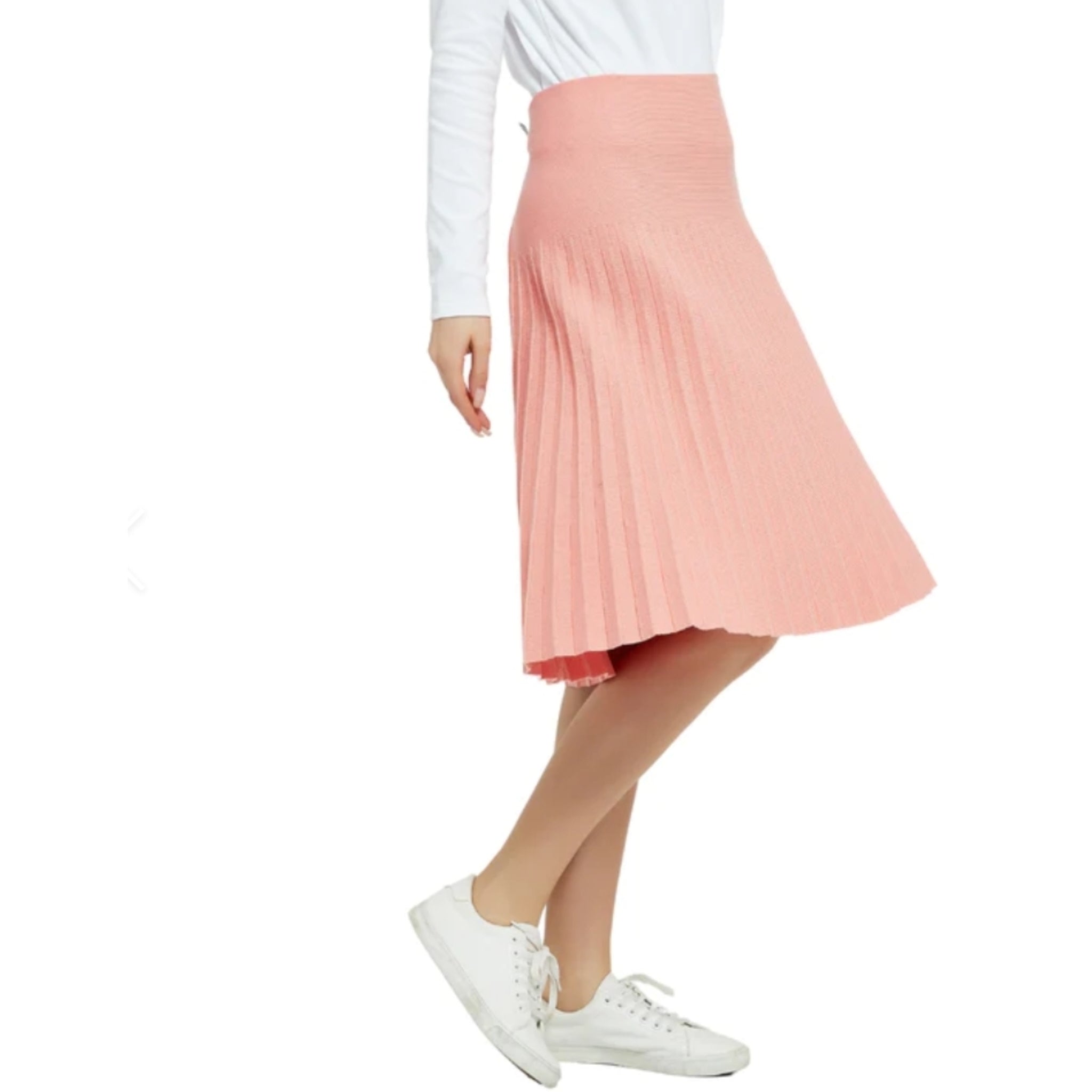 Shop Coral Pleated Maxi Skirt with Elastic Waistband