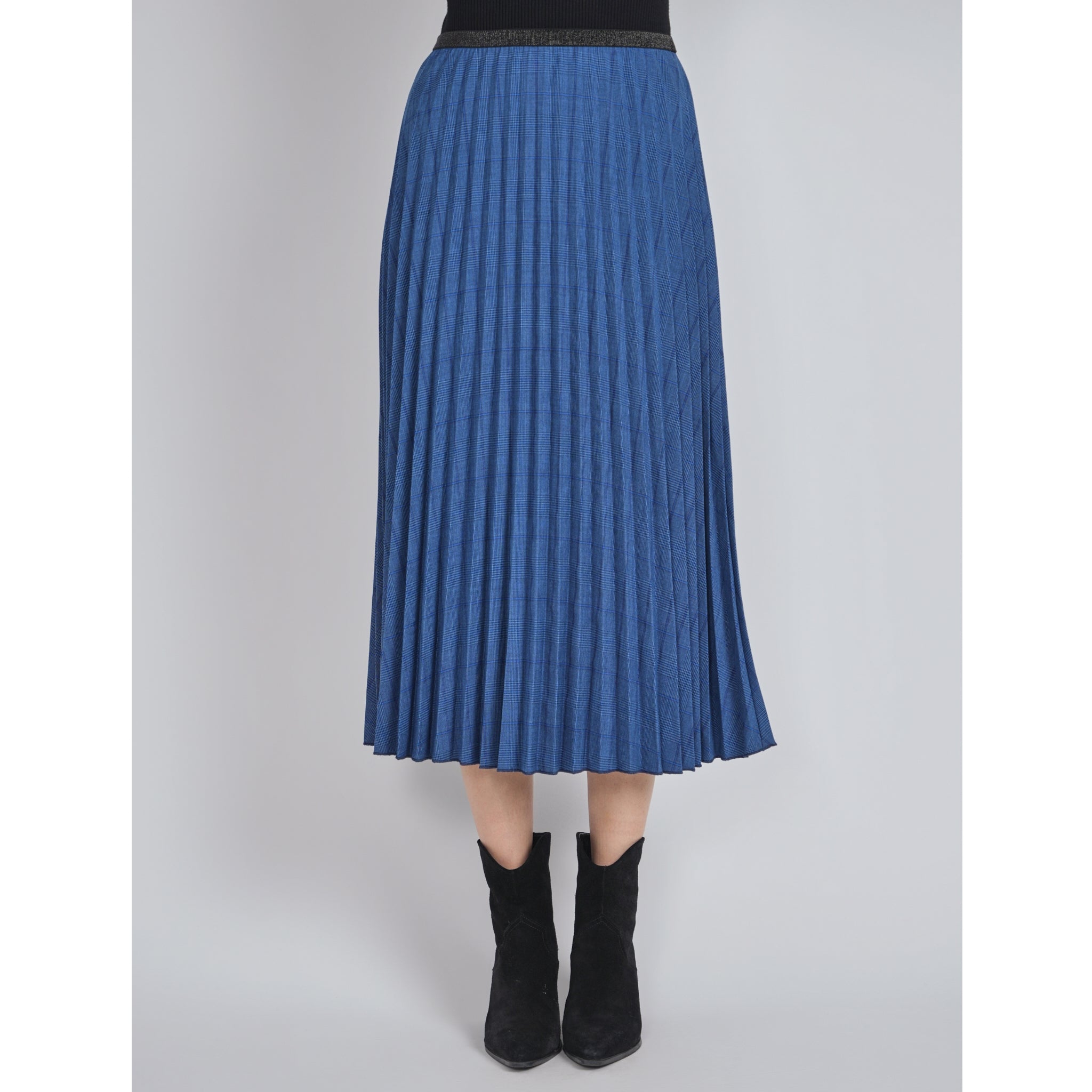 Blue Lightly Plaid Pleated Skirt By Yal The Mimi Boutique