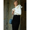 White Ruffle Shoulder Tee by Adina LV