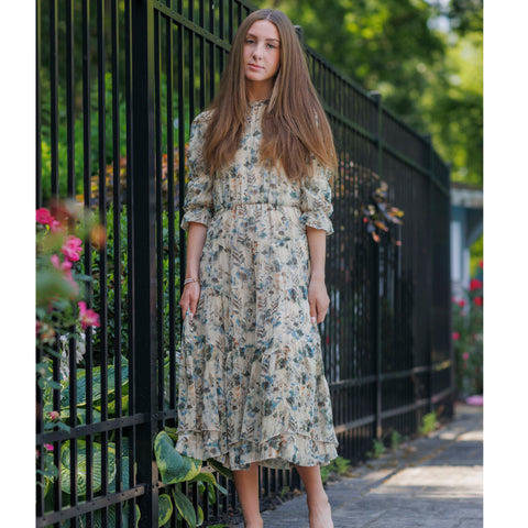 Tan Floral Midi Dress