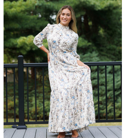 Ayla Blue Tan Floral Tier Dress