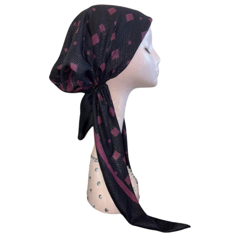 Black/ Plum Print Pre-tied Headscarf Itsyounique