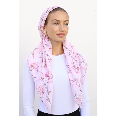 Monochrome Pink Floral Headscarf SB