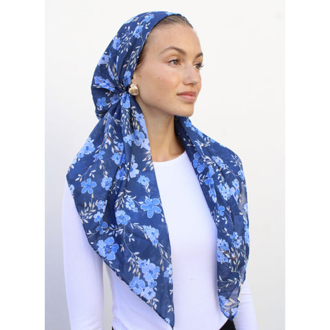 Deep Blue Floral Headscarf SB